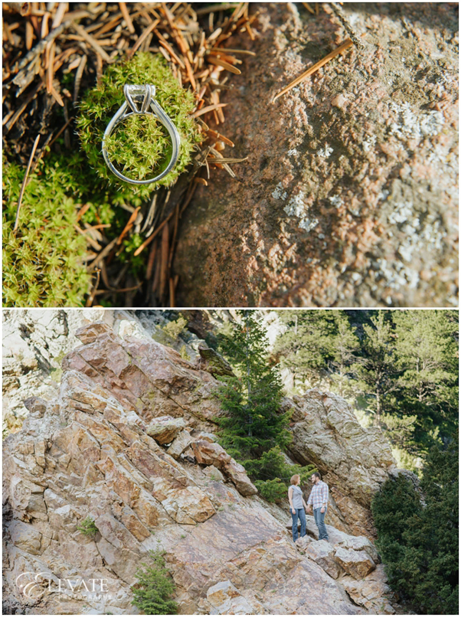 boulder engagement session mountain eldorado canyon ring moss green