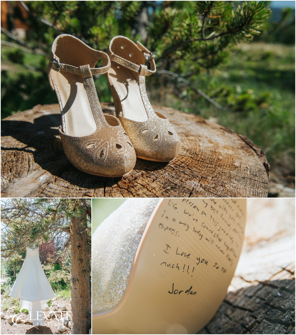 Bride's gold shoes
