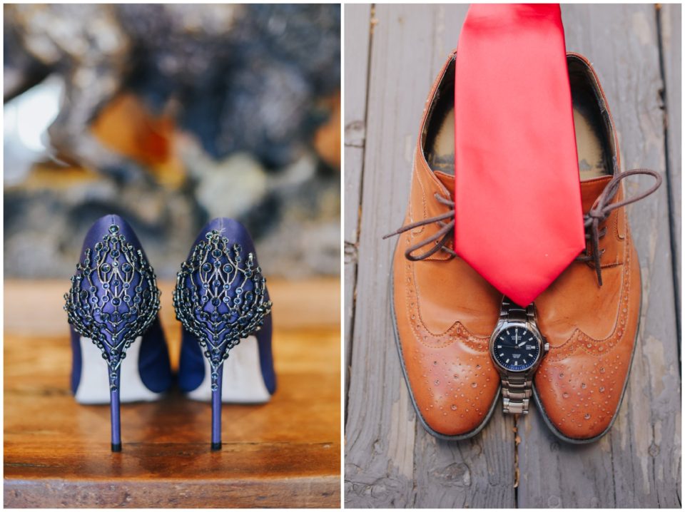 bride groom tie shoes