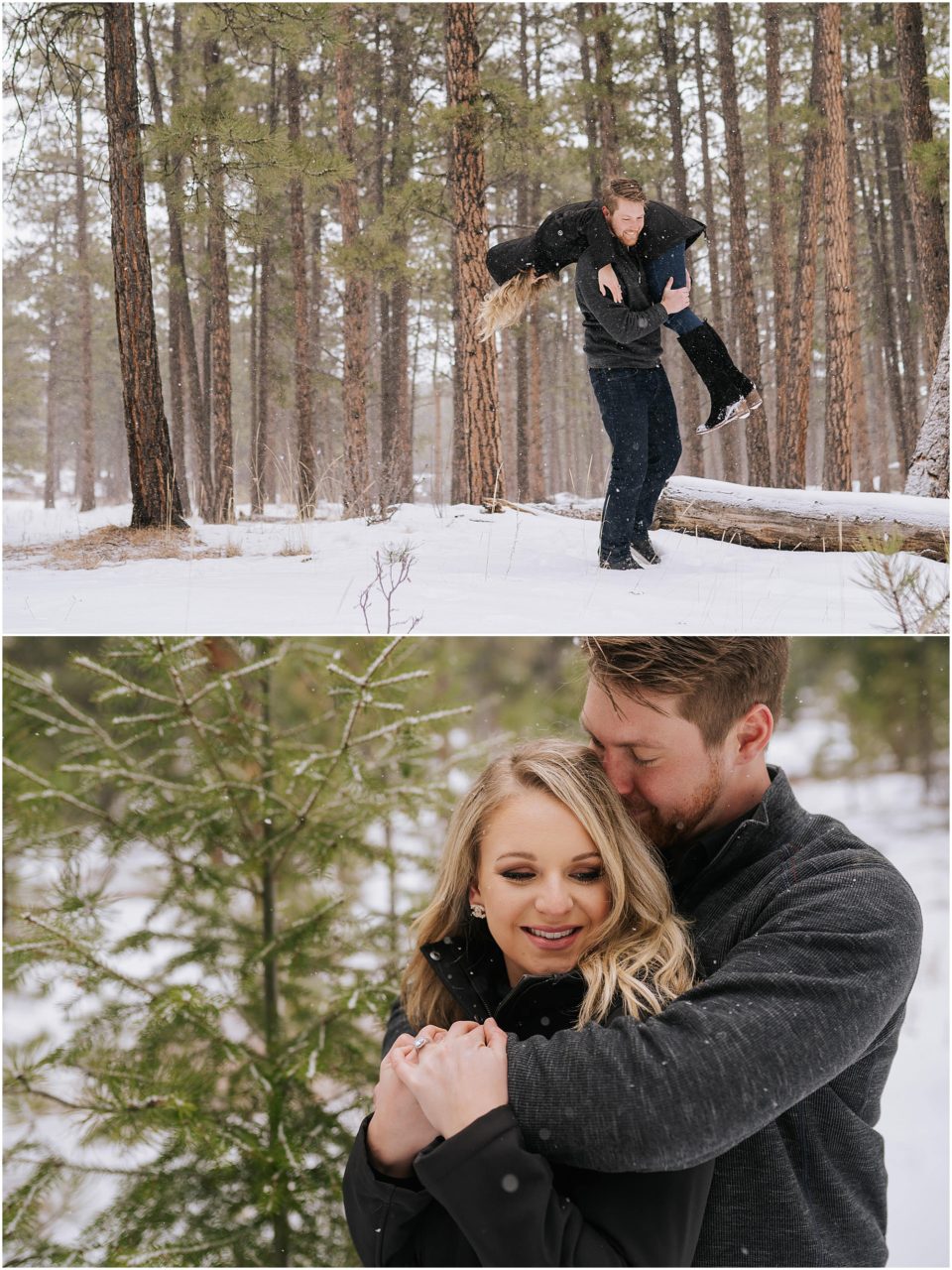 snow mountain woods engagement