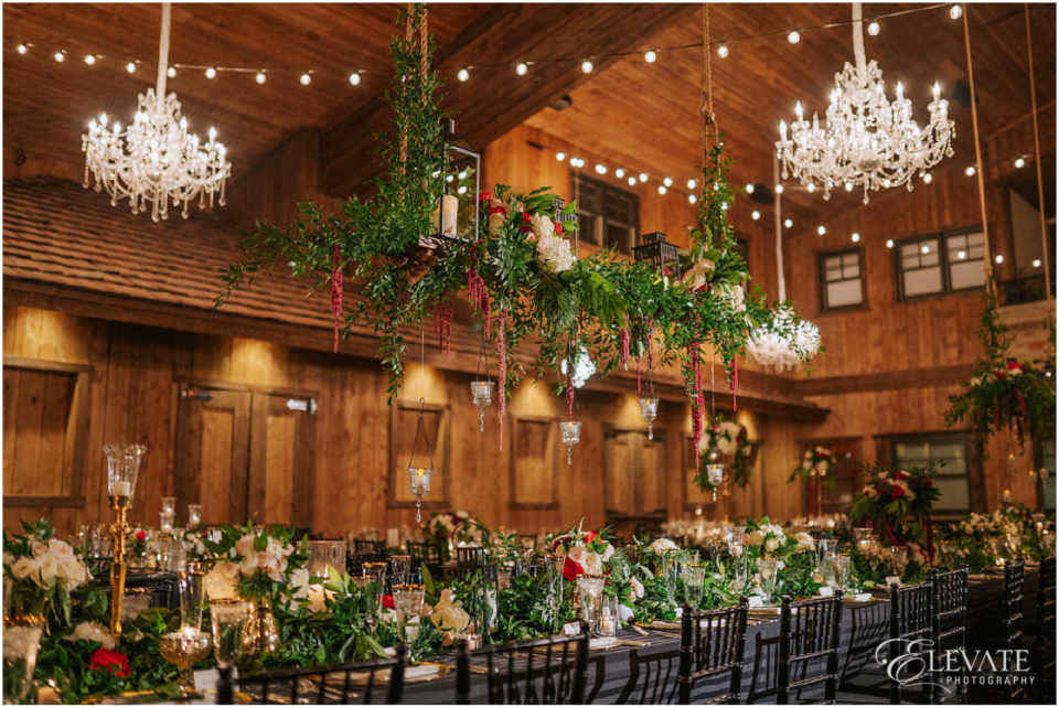 spruce mountain ranch reception detail chandelier kings table