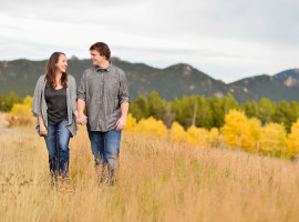 Mountain engagement photos with aspen colors