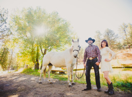 North Fork Ranch Engagement Photos with horses