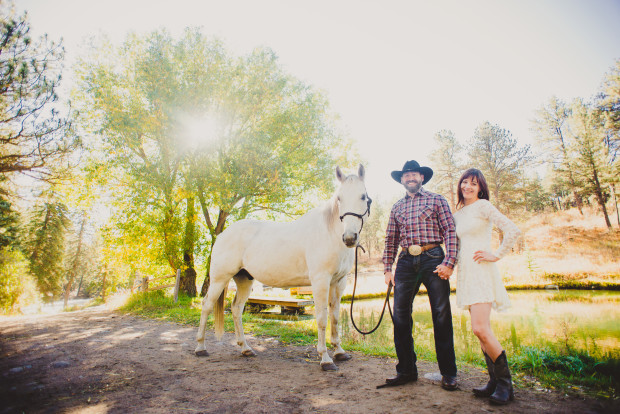 North Fork Ranch Engagement Photos with horses