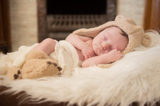 Newborn Baby in Bear outfit photos
