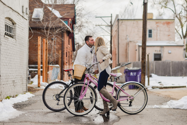 downtown denver bike engagement photos
