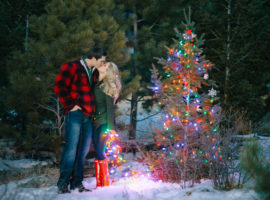 mountain christmas engagement decorate tree