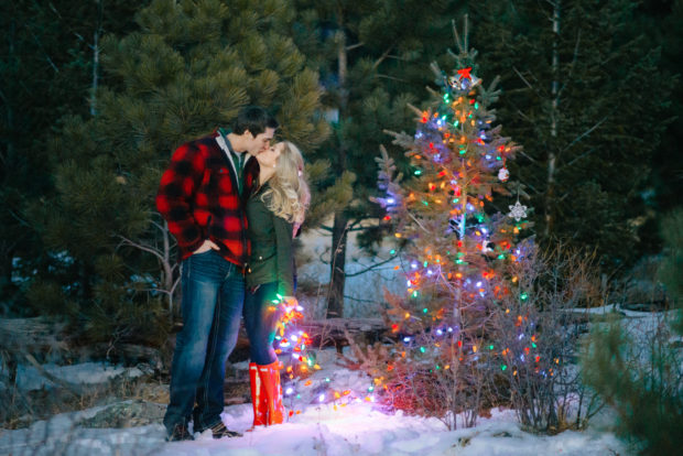 mountain christmas engagement decorate tree