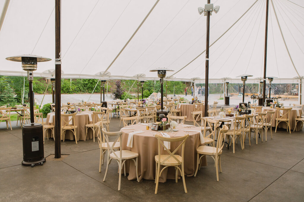Tent and Wedding Reception set up at Blackstone Rivers Ranch