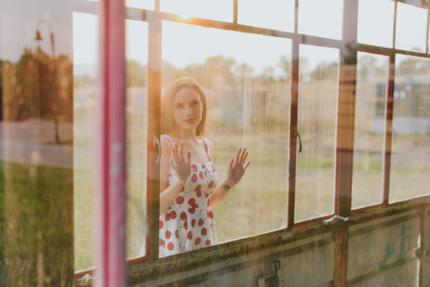 denver lakewood senior photo girl red dress vintage