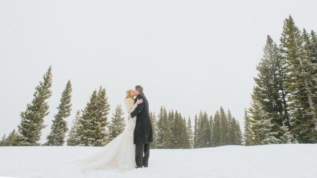 winter wedding aspen mountain bride