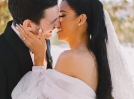 bride groom kiss sunset