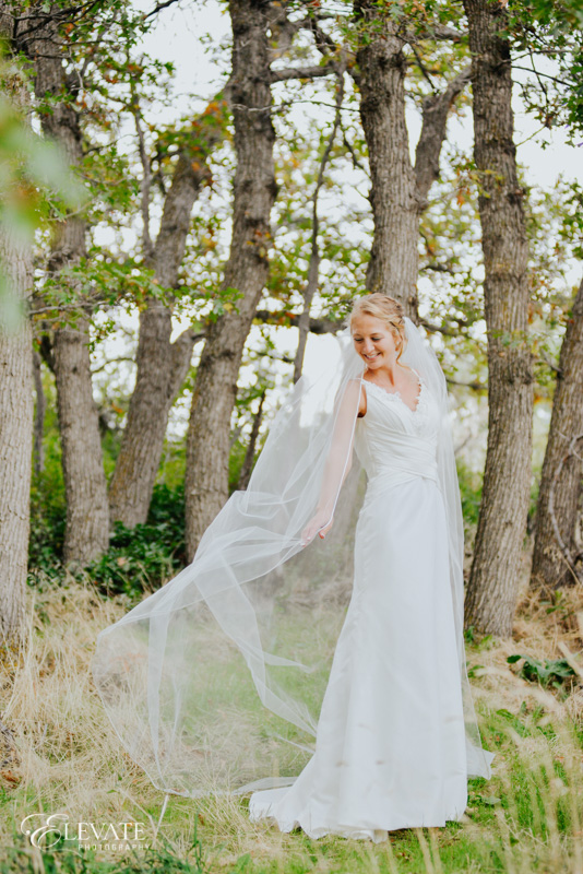 bride in woods