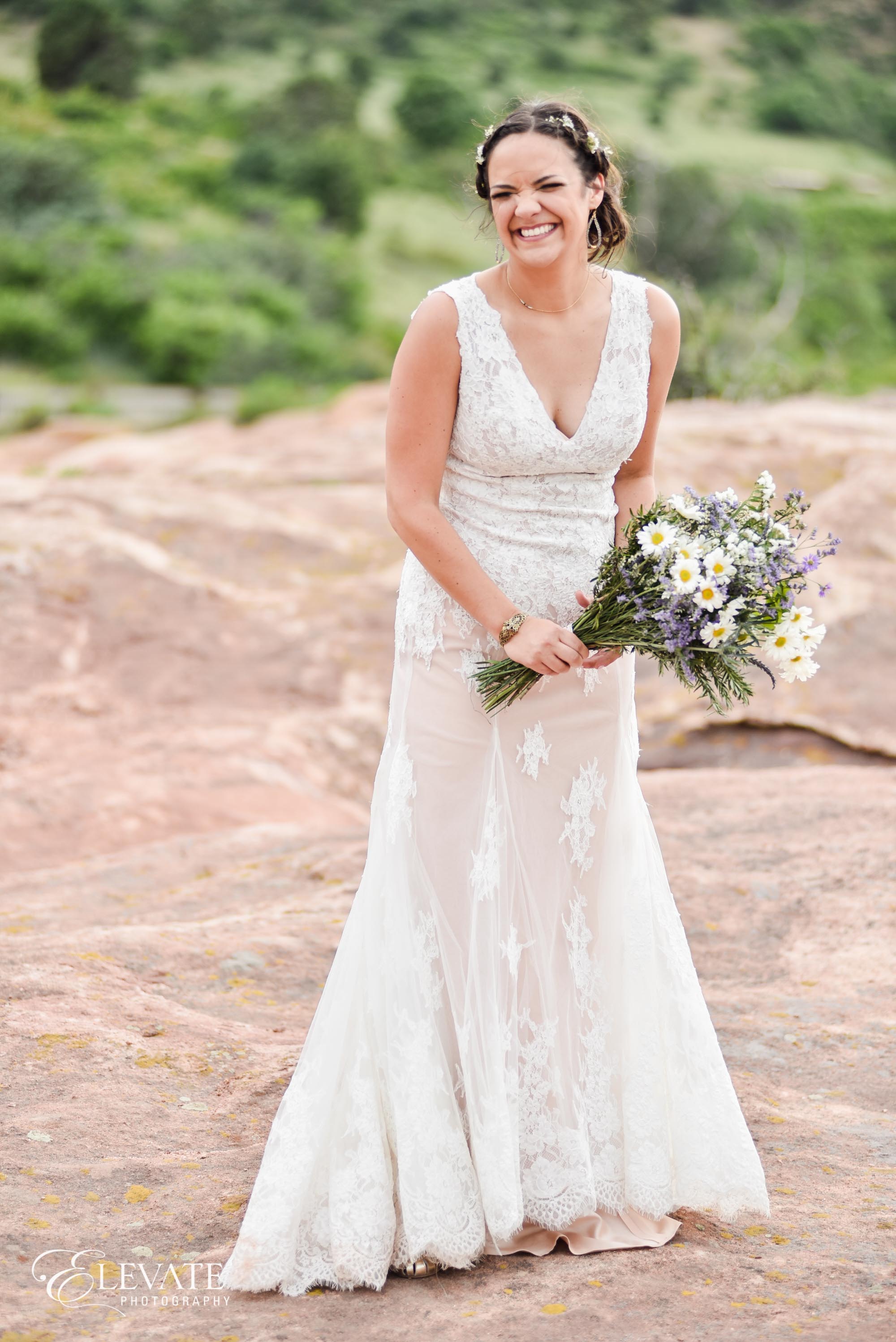 bride in dress with bouquet
