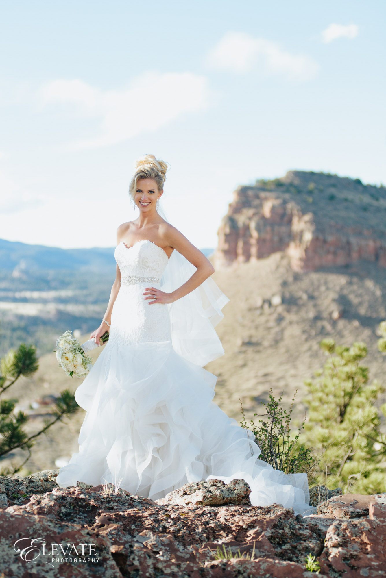 bride on top of mountain in Lyons